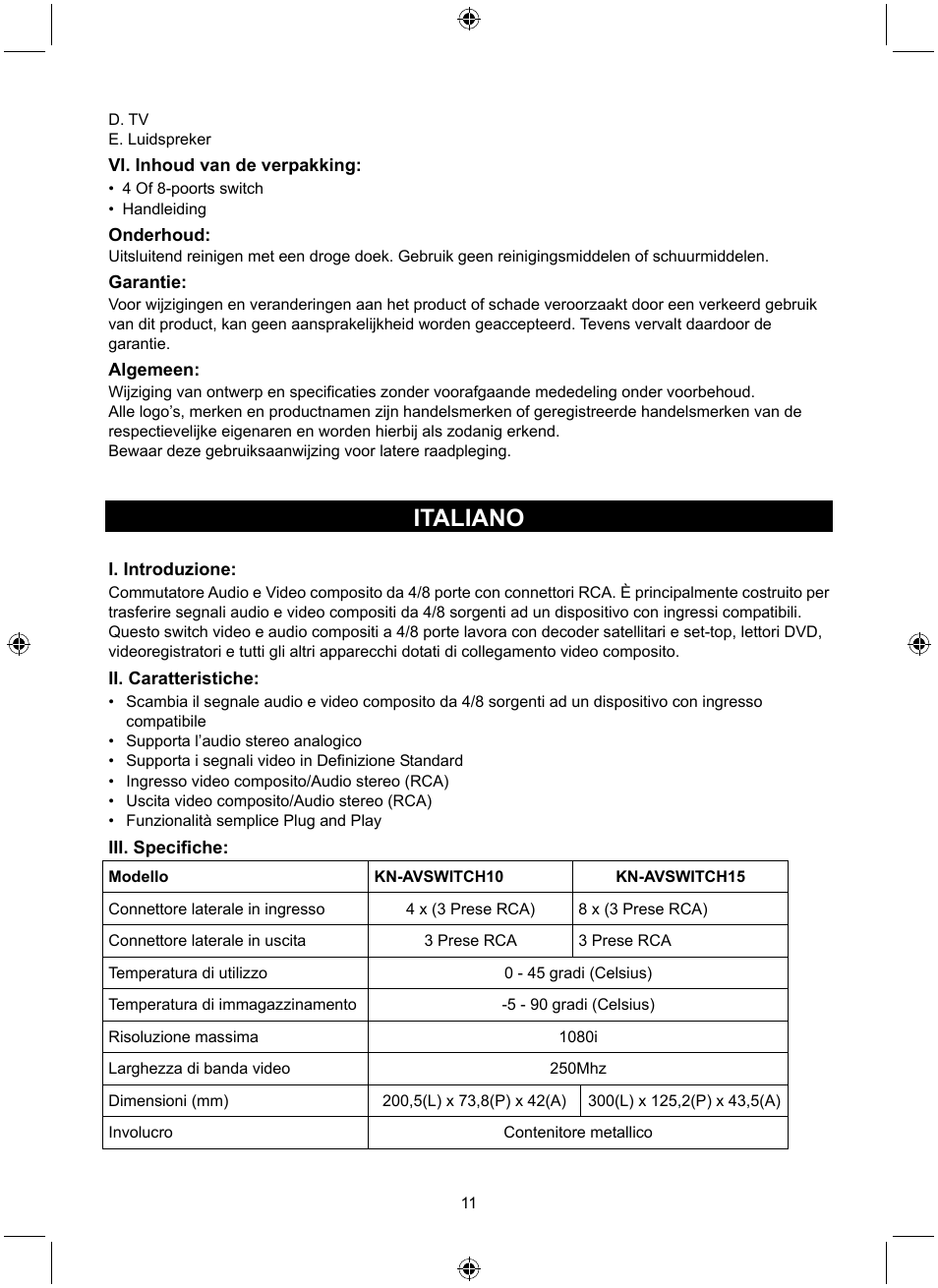 Italiano | Konig Electronic 8 port composite audio/video switch User Manual | Page 11 / 34