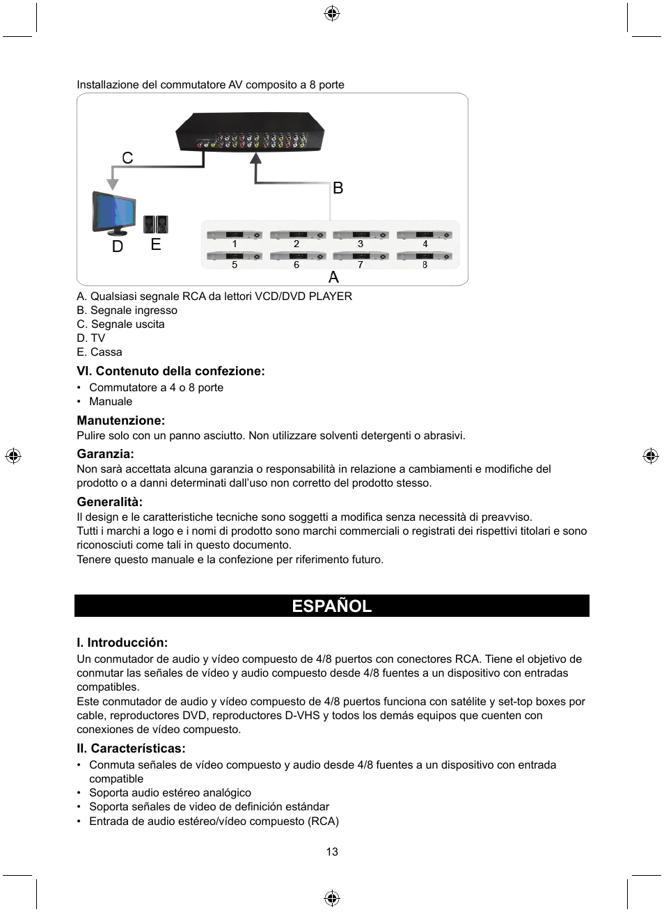 Español | Konig Electronic 8 port composite audio/video switch User Manual | Page 13 / 34