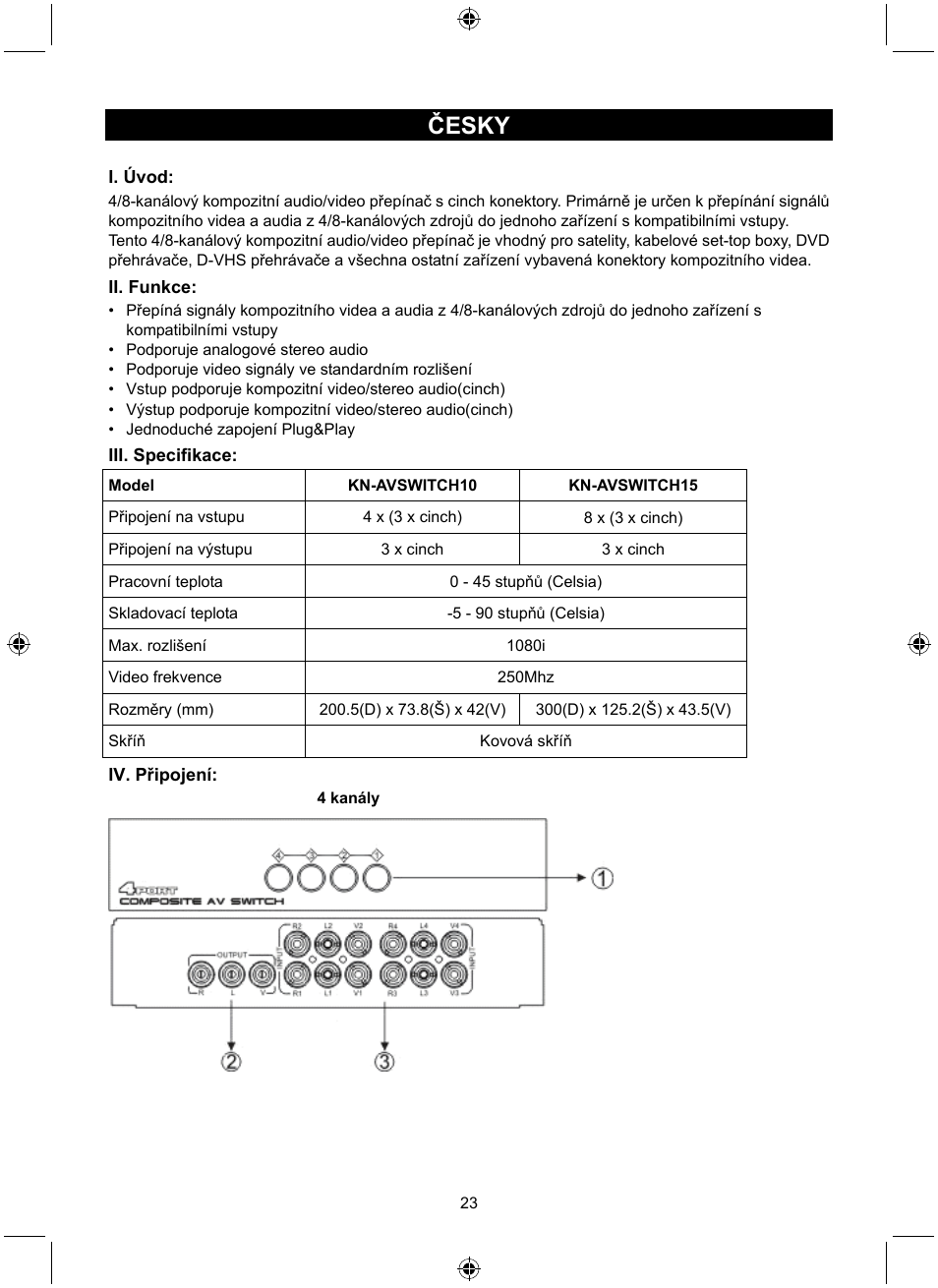 Česky | Konig Electronic 8 port composite audio/video switch User Manual | Page 23 / 34