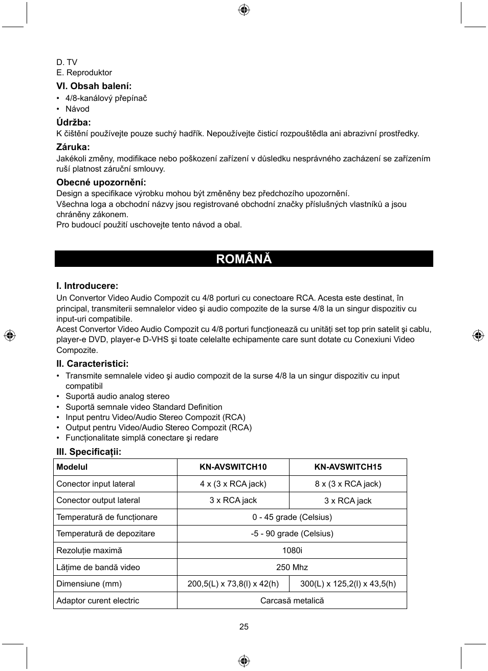 Română | Konig Electronic 8 port composite audio/video switch User Manual | Page 25 / 34