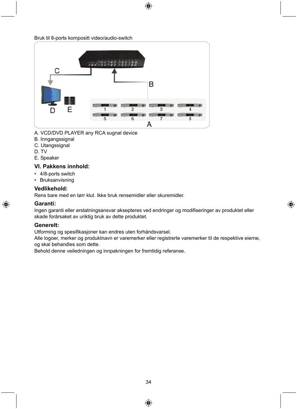 Konig Electronic 8 port composite audio/video switch User Manual | Page 34 / 34