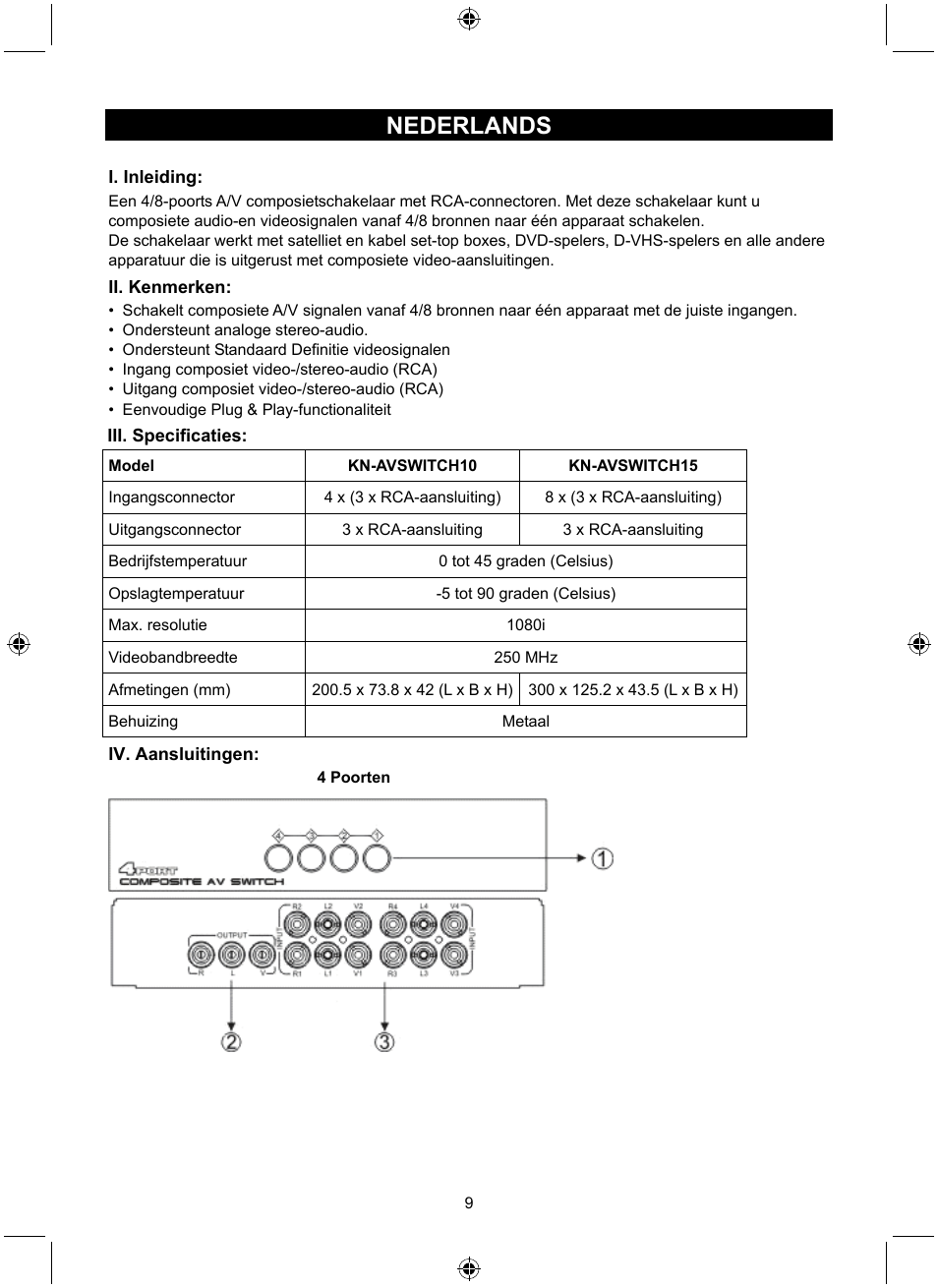 Nederlands | Konig Electronic 8 port composite audio/video switch User Manual | Page 9 / 34