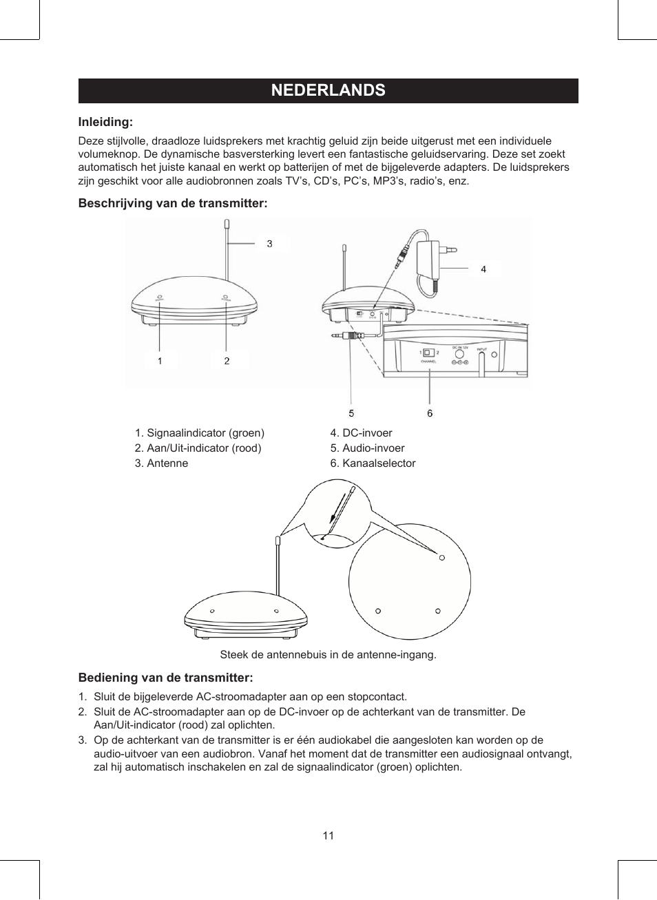 Nederlands, Gebruiksaanwijzing (p. 11), Draadloze luidsprekers | Konig Electronic Wireless RF speakers User Manual | Page 11 / 44