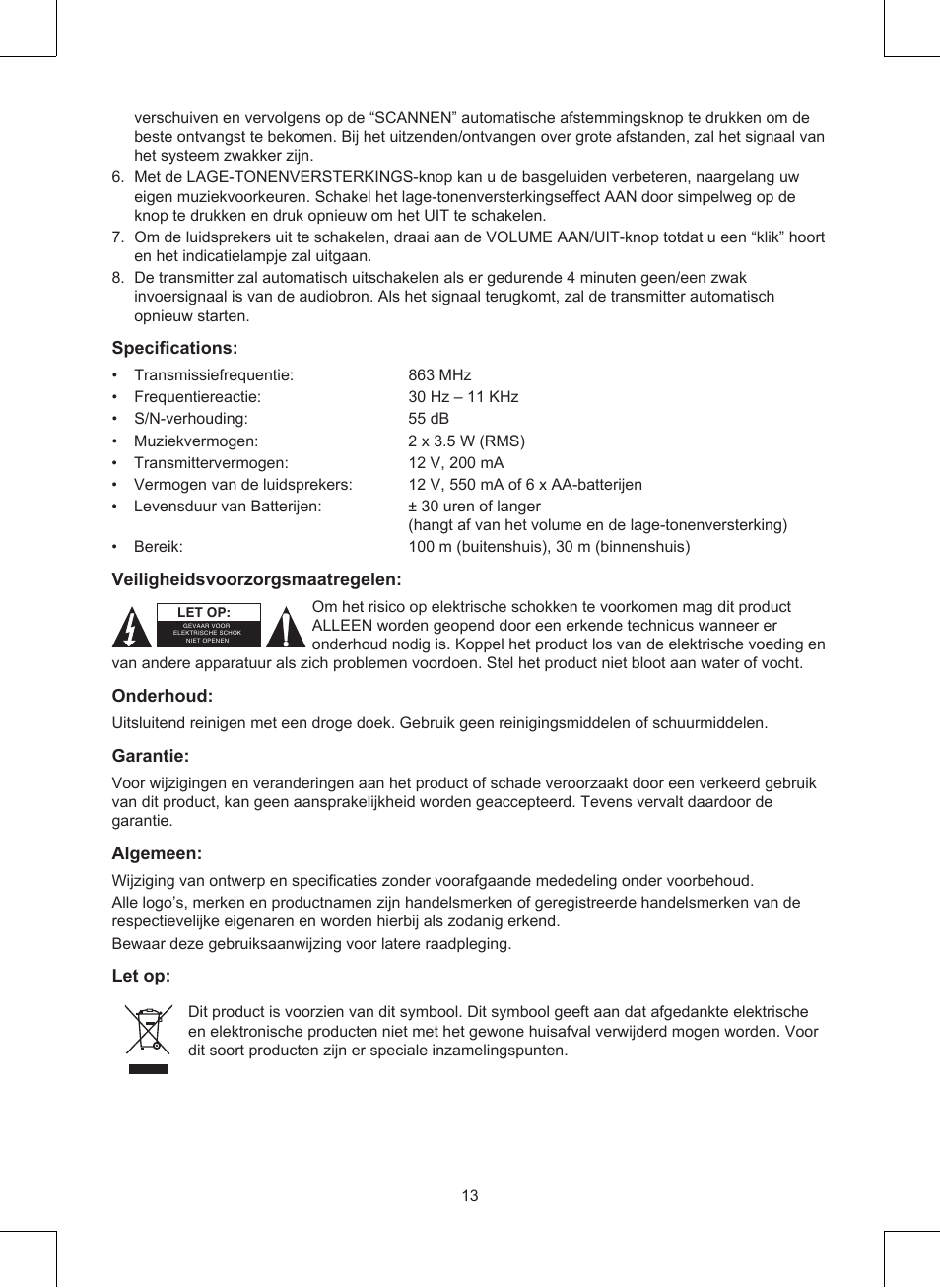 Konig Electronic Wireless RF speakers User Manual | Page 13 / 44