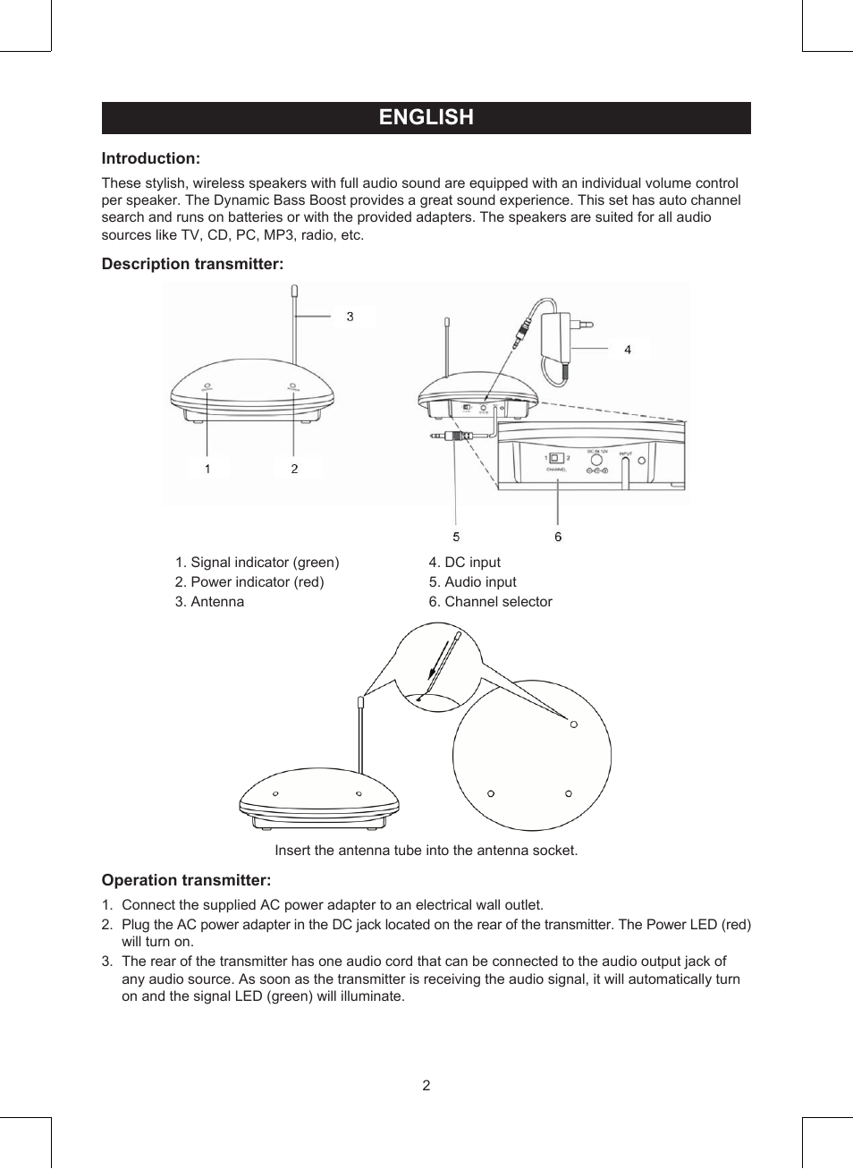 English, Manual (p. 2), Wireless loudspeakers | Konig Electronic Wireless RF speakers User Manual | Page 2 / 44