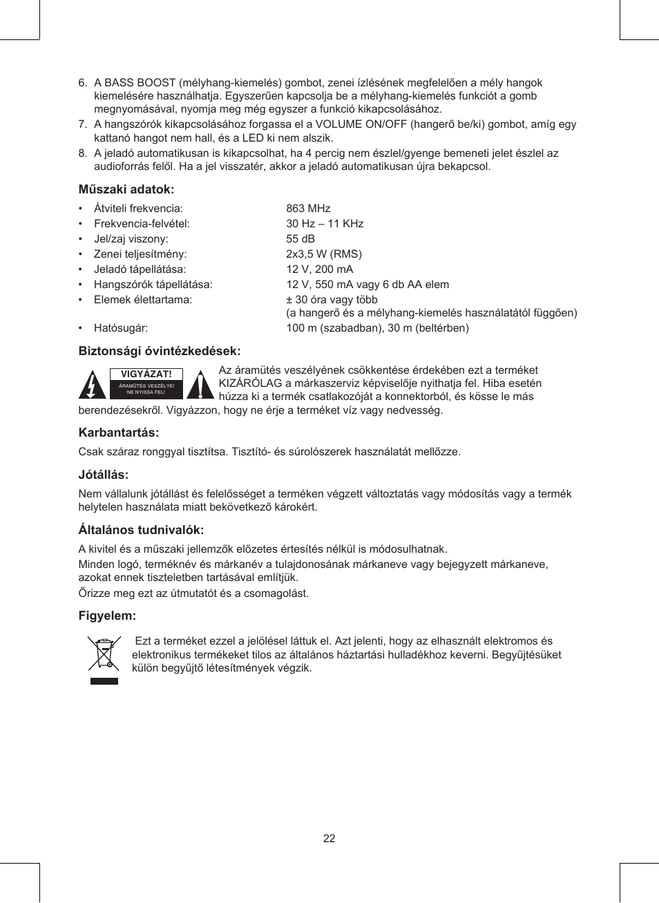 Konig Electronic Wireless RF speakers User Manual | Page 22 / 44