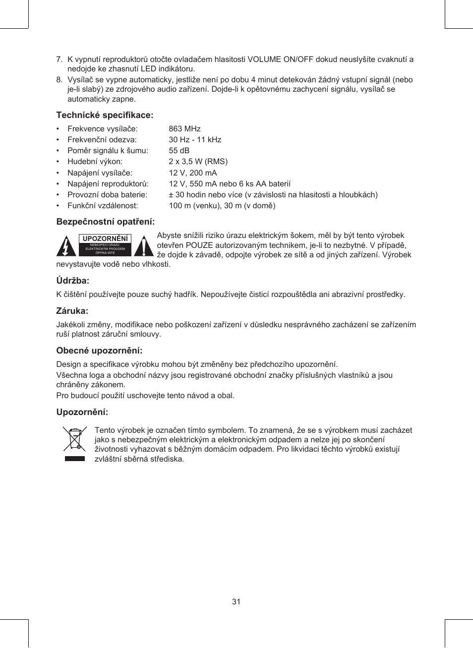 Konig Electronic Wireless RF speakers User Manual | Page 31 / 44