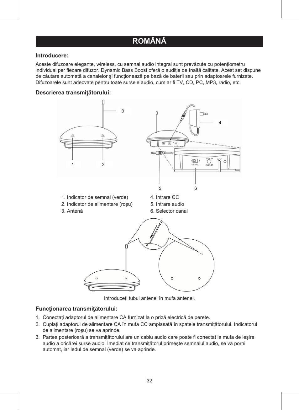 Română, Manual de utilizare (p. 32), Difuzoare wireless | Konig Electronic Wireless RF speakers User Manual | Page 32 / 44