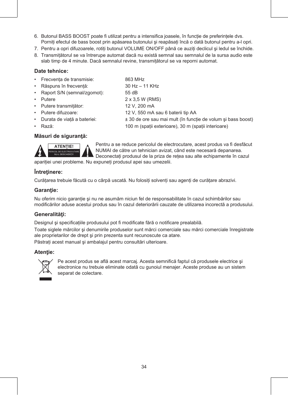 Konig Electronic Wireless RF speakers User Manual | Page 34 / 44