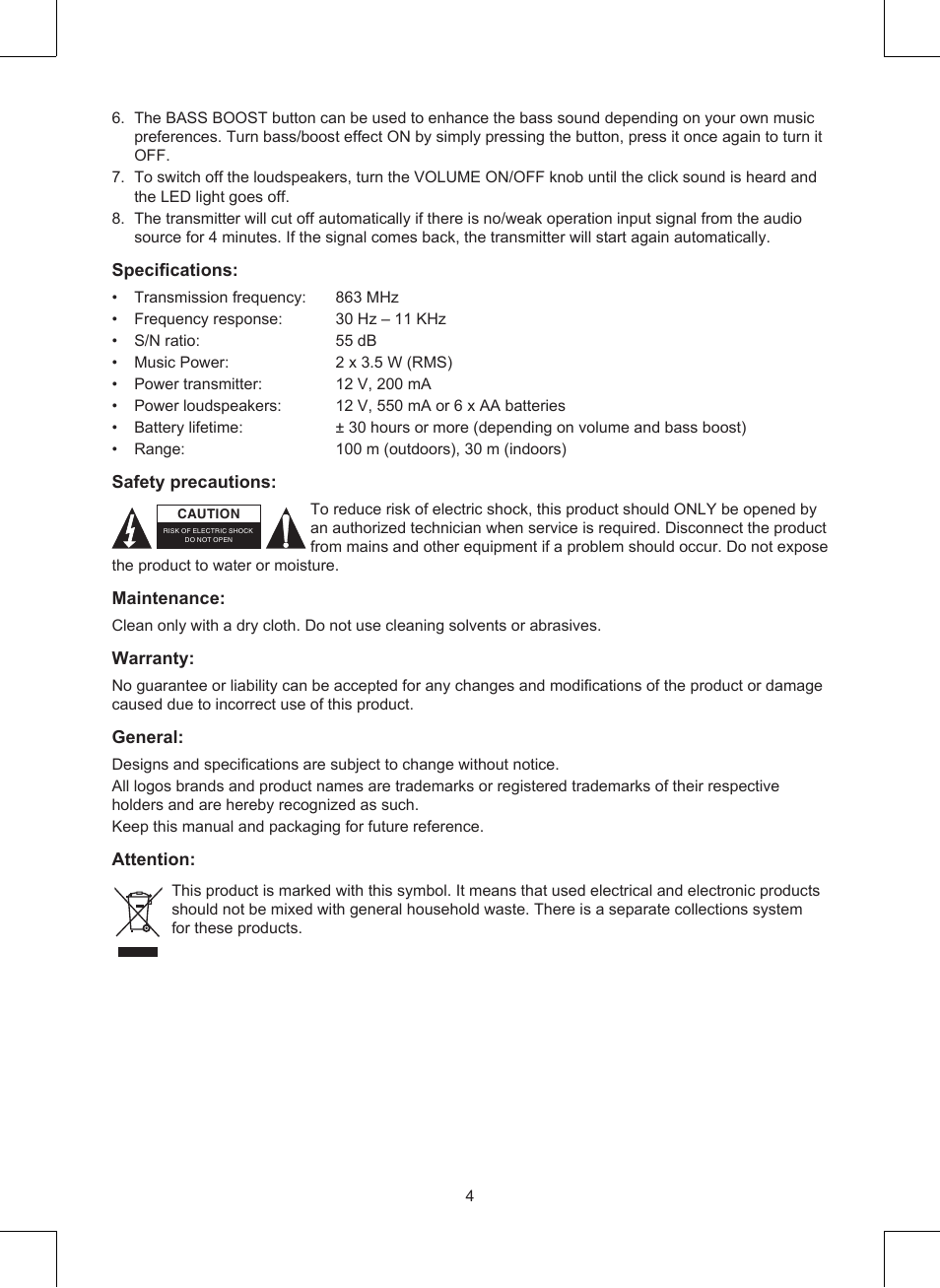 Konig Electronic Wireless RF speakers User Manual | Page 4 / 44