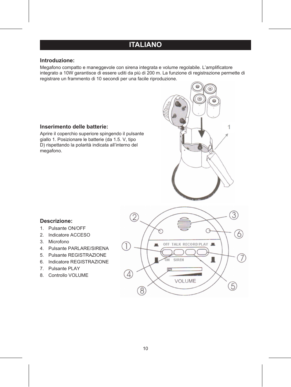 Italiano, Manuale (p. 10), Megafono 10w | Konig Electronic Wireless RF speakers User Manual | Page 10 / 31