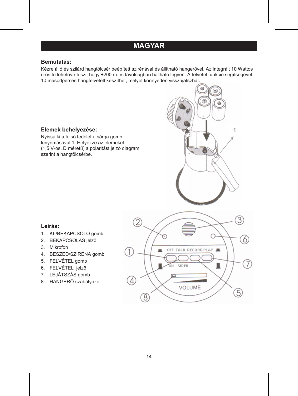 Magyar, Használati útmutató (o. 14.), 10 wattos hangtölcsér | Konig Electronic Wireless RF speakers User Manual | Page 14 / 31