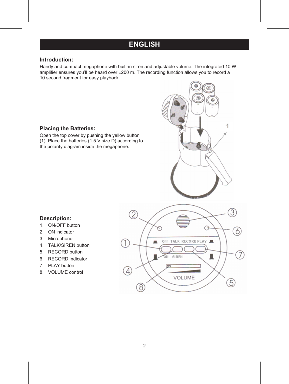 English, Manual (p. 2), 10 w megaphone | Konig Electronic Wireless RF speakers User Manual | Page 2 / 31