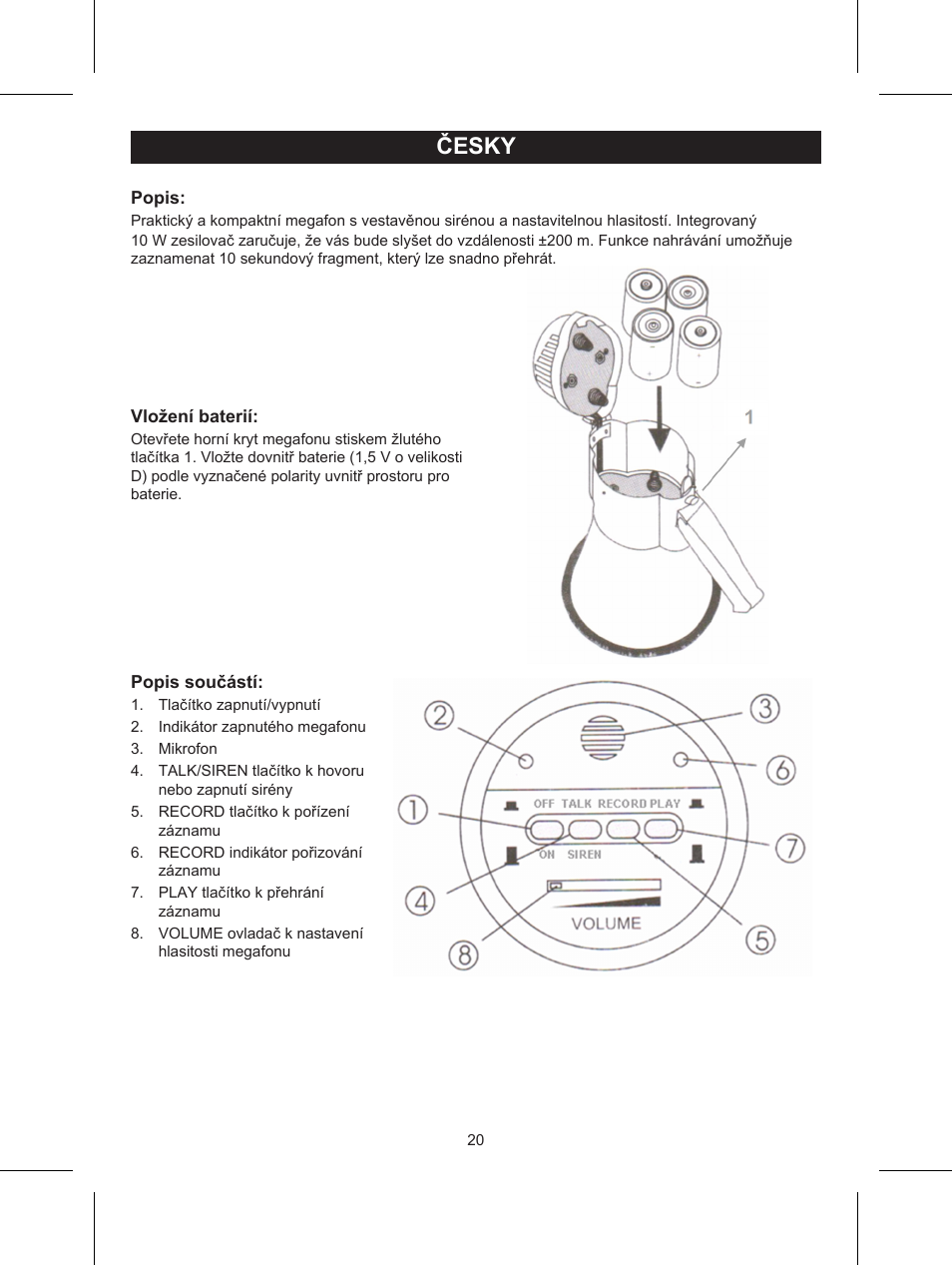 Česky, Návod k použití (s. 20), 10 w megafon | Konig Electronic Wireless RF speakers User Manual | Page 20 / 31