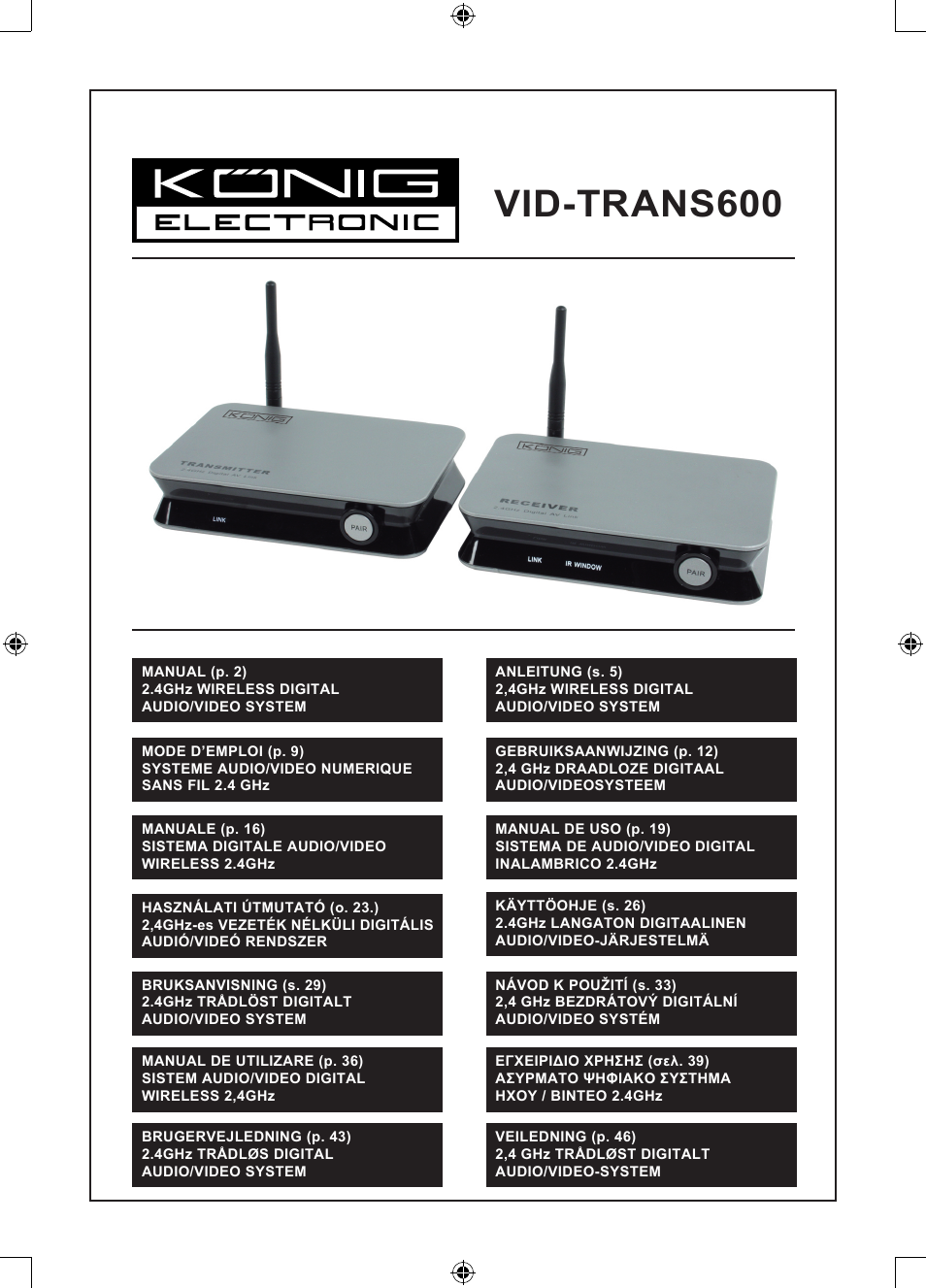 Konig Electronic 2.4 GHz digitaal audio / video system User Manual | 52 pages