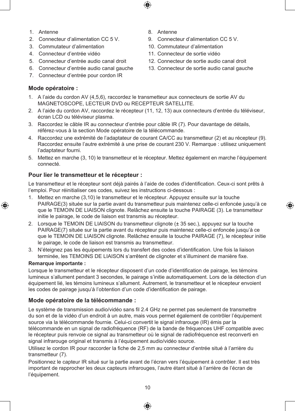 Konig Electronic 2.4 GHz digitaal audio / video system User Manual | Page 10 / 52