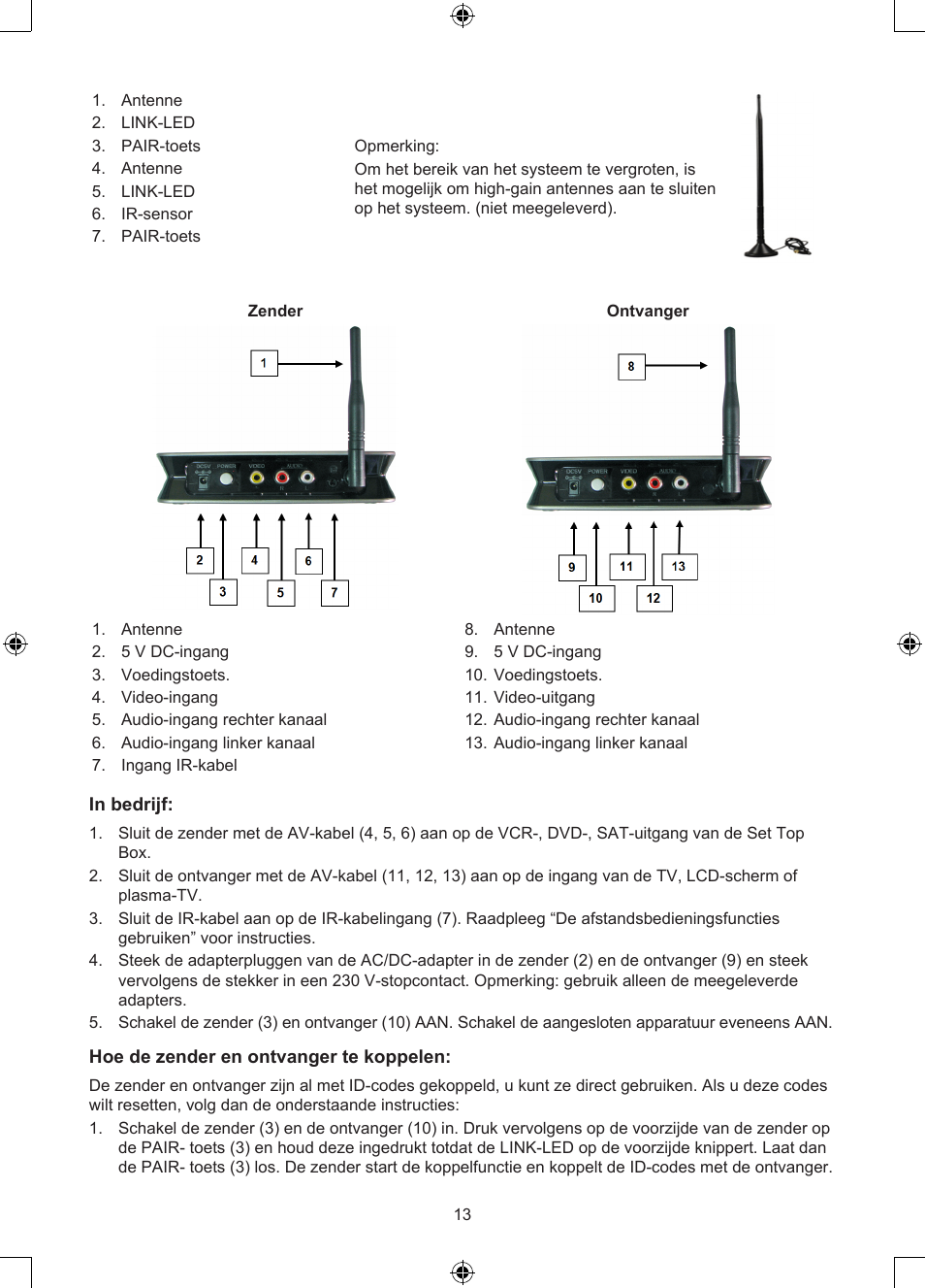 Konig Electronic 2.4 GHz digitaal audio / video system User Manual | Page 13 / 52