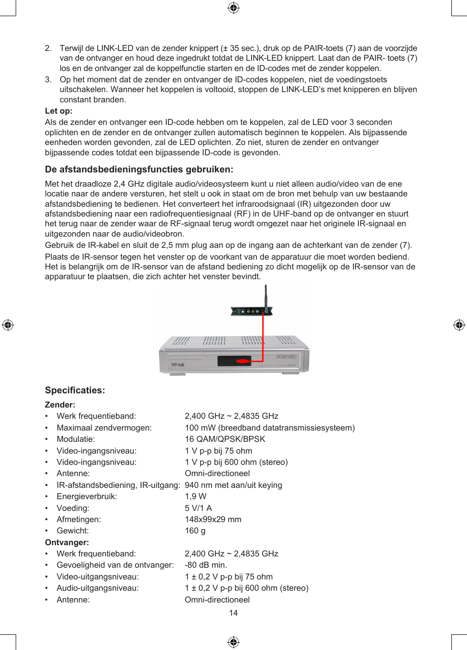 Konig Electronic 2.4 GHz digitaal audio / video system User Manual | Page 14 / 52