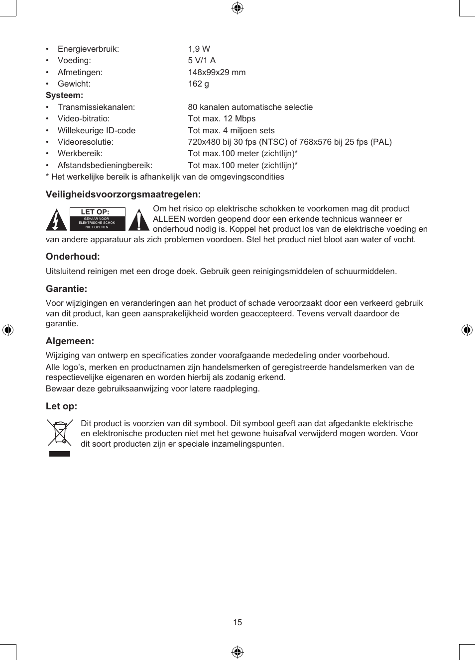 Konig Electronic 2.4 GHz digitaal audio / video system User Manual | Page 15 / 52