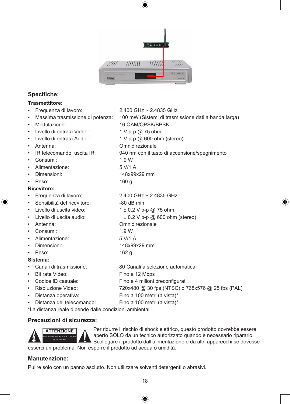 Konig Electronic 2.4 GHz digitaal audio / video system User Manual | Page 18 / 52