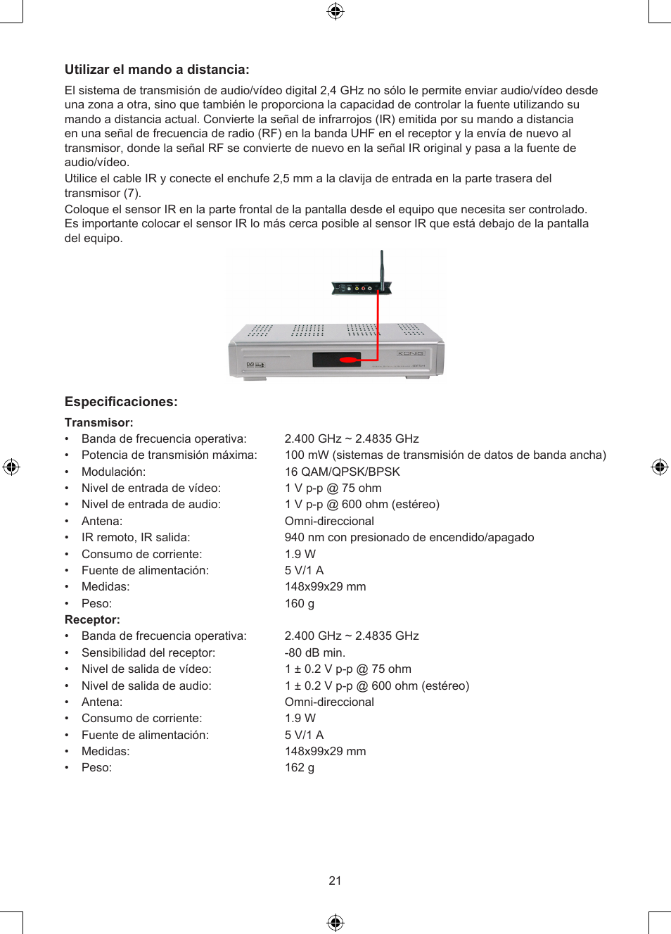 Konig Electronic 2.4 GHz digitaal audio / video system User Manual | Page 21 / 52