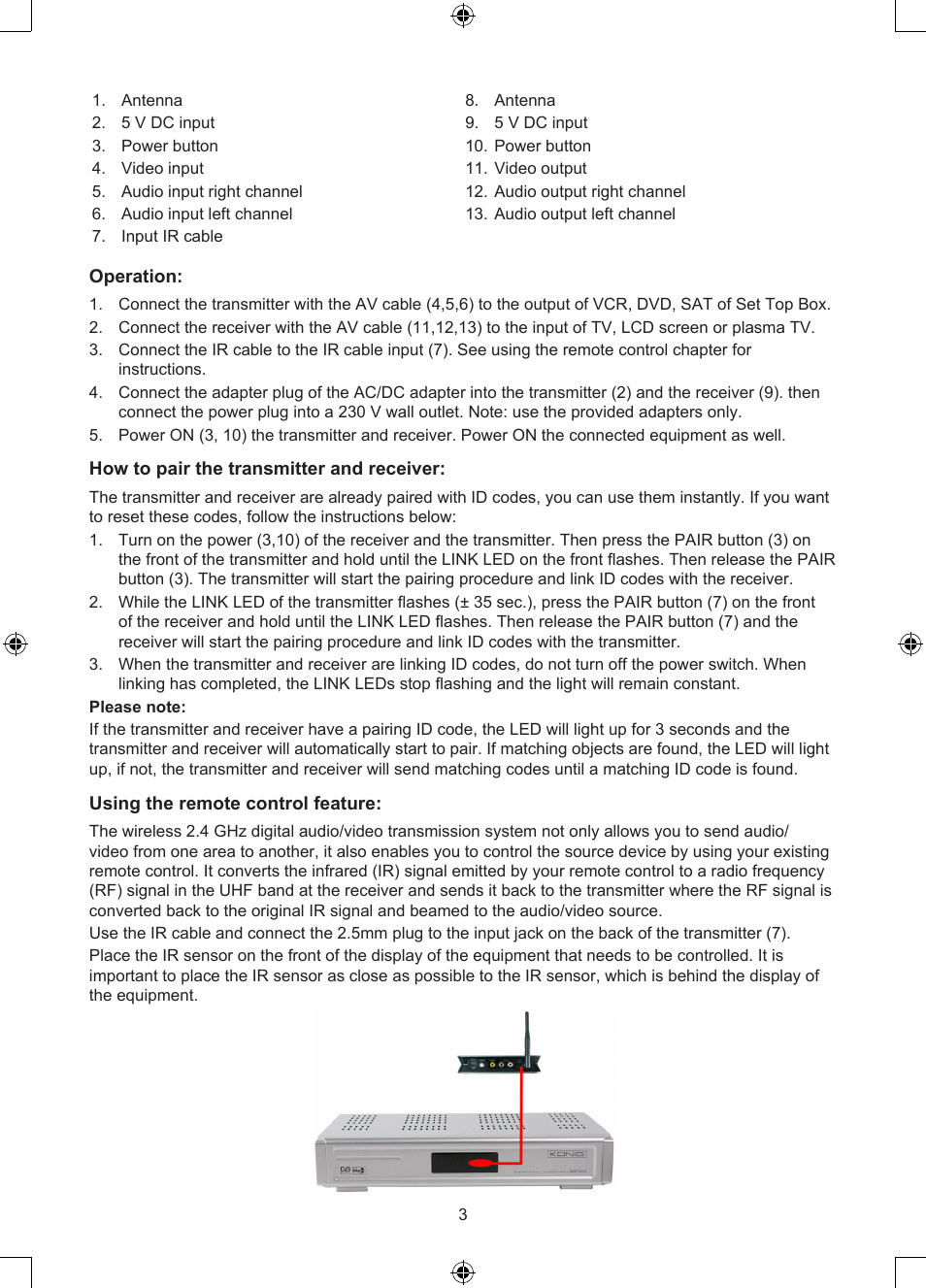 Konig Electronic 2.4 GHz digitaal audio / video system User Manual | Page 3 / 52