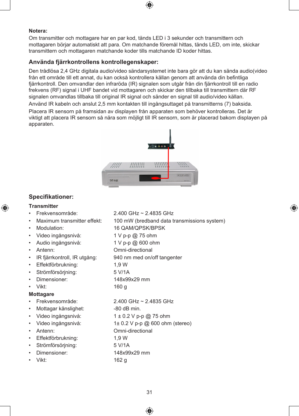 Konig Electronic 2.4 GHz digitaal audio / video system User Manual | Page 31 / 52