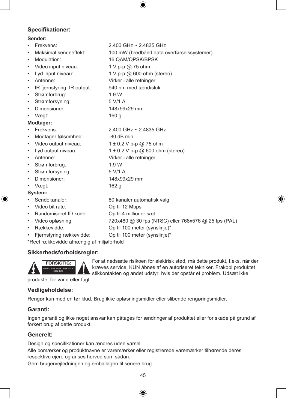 Konig Electronic 2.4 GHz digitaal audio / video system User Manual | Page 45 / 52