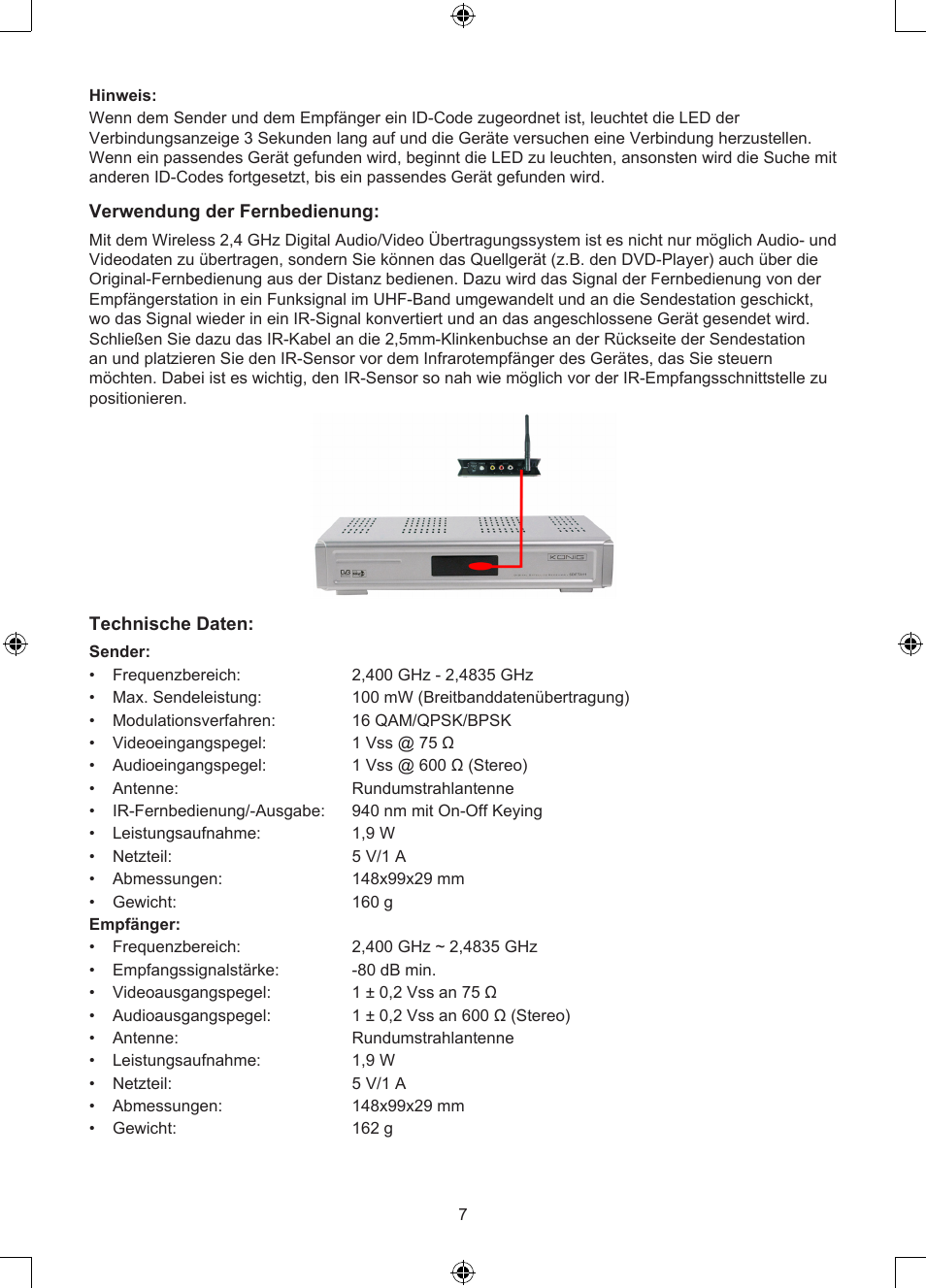 Konig Electronic 2.4 GHz digitaal audio / video system User Manual | Page 7 / 52