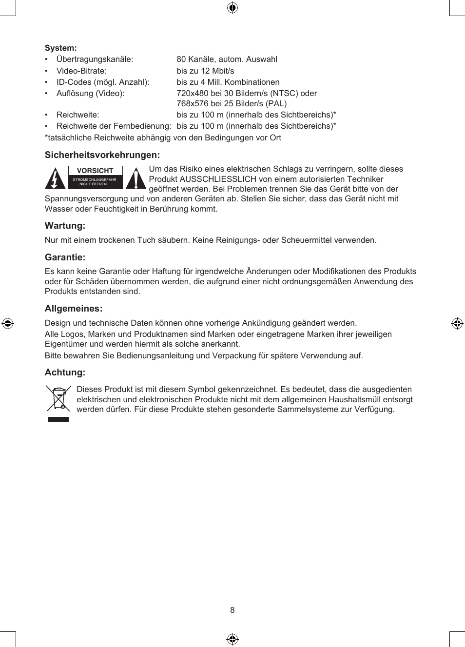 Konig Electronic 2.4 GHz digitaal audio / video system User Manual | Page 8 / 52