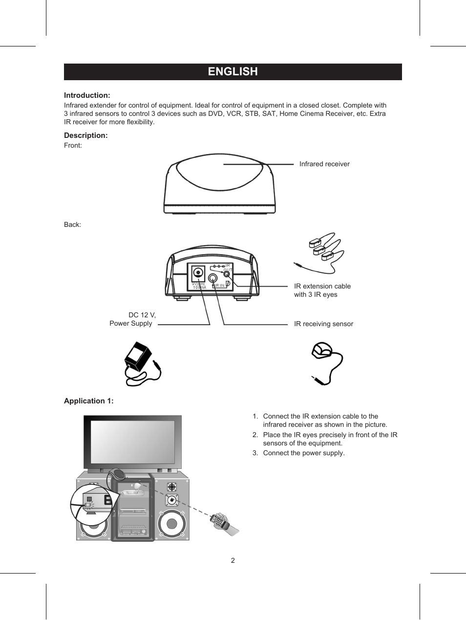 English, Manual (p. 2), Ir extender | Konig Electronic IR remote control extender User Manual | Page 2 / 35