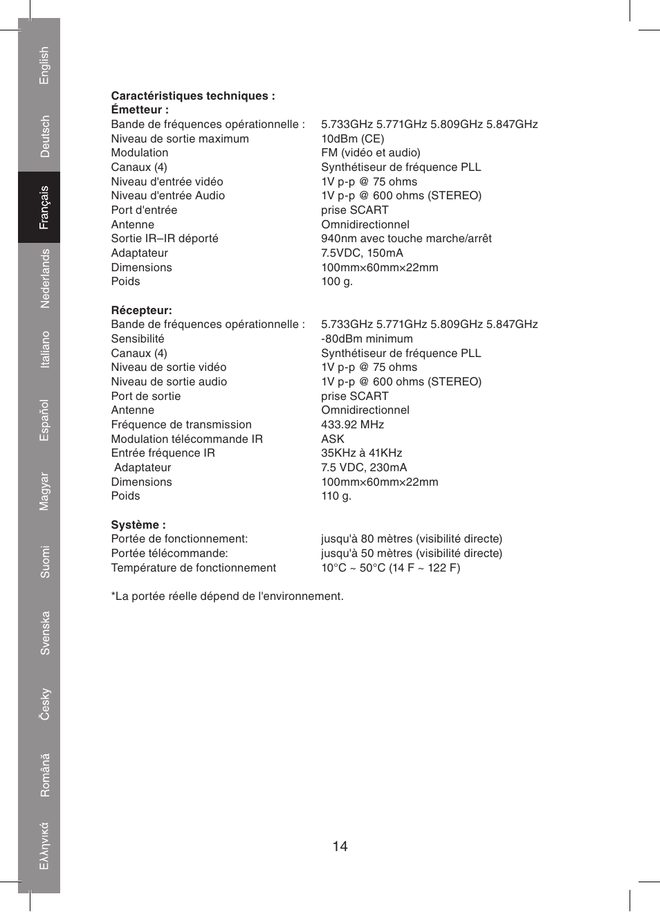 Konig Electronic 5.8 GHz wireless SCART set User Manual | Page 14 / 64