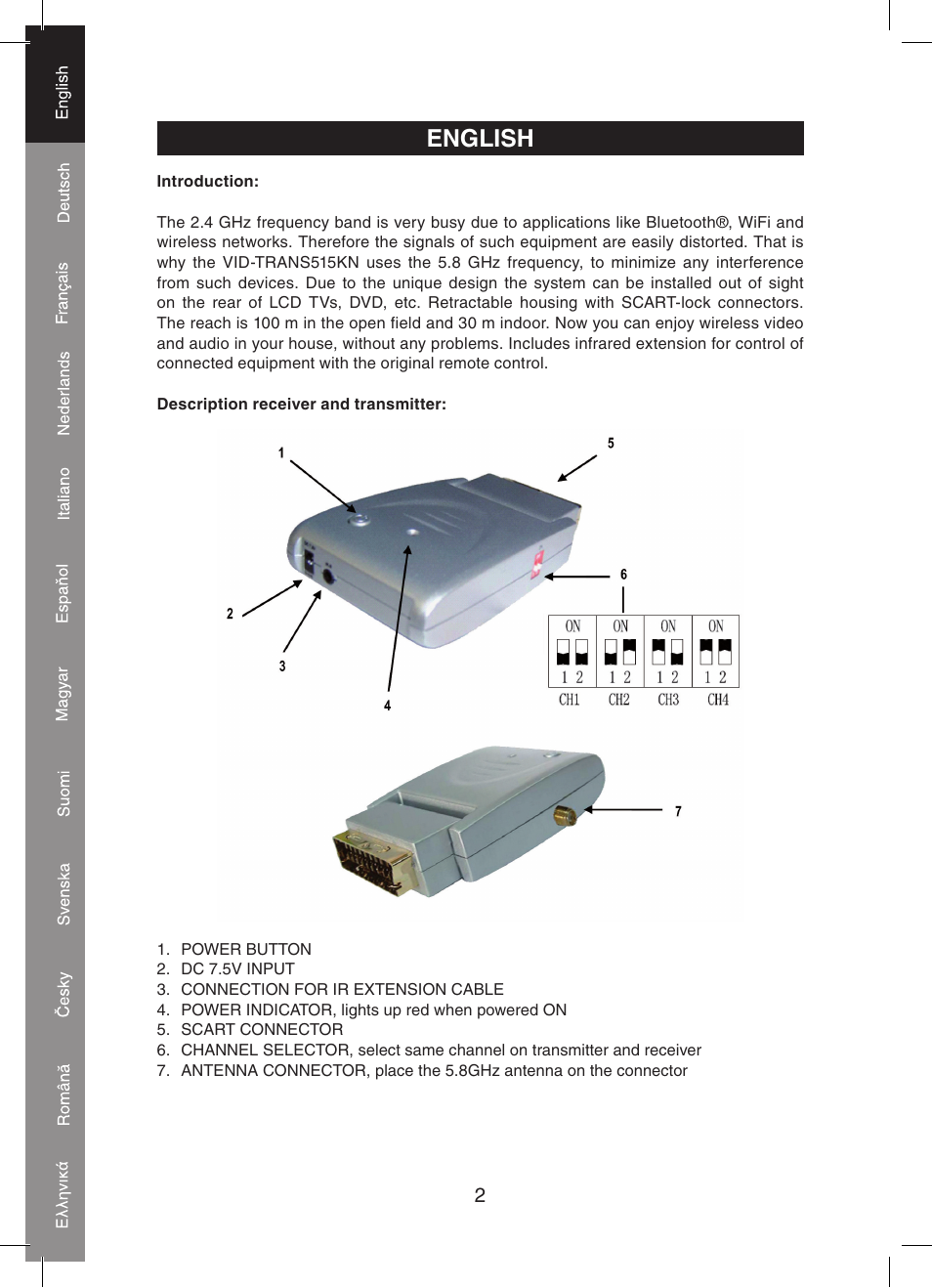 English | Konig Electronic 5.8 GHz wireless SCART set User Manual | Page 2 / 64