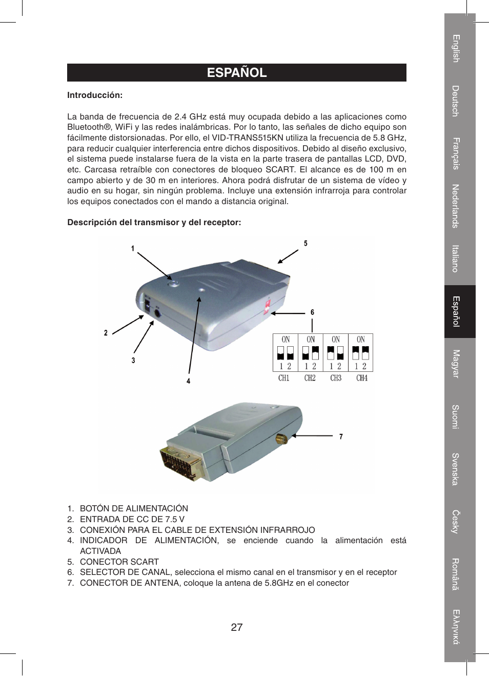 Español | Konig Electronic 5.8 GHz wireless SCART set User Manual | Page 27 / 64