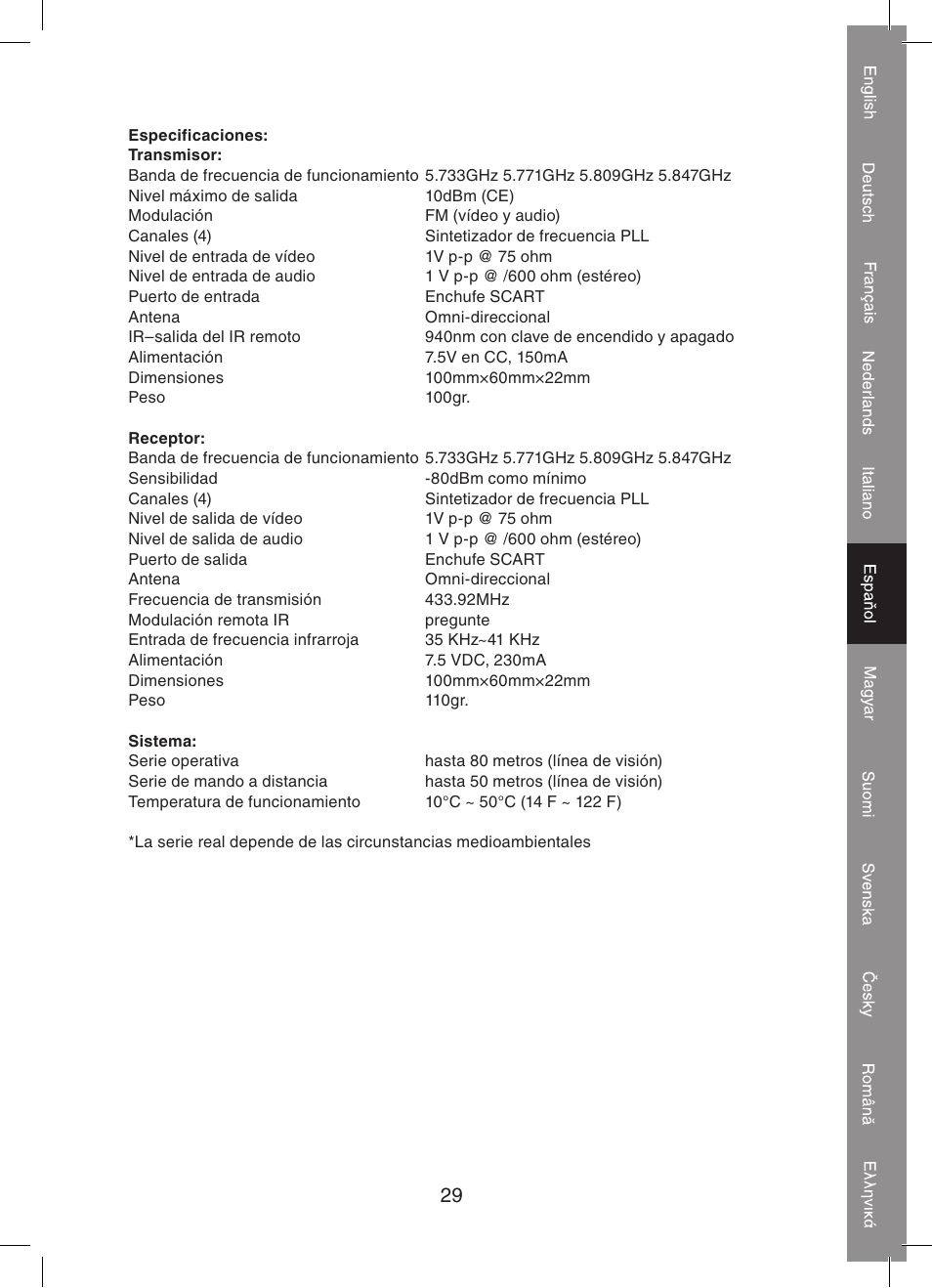 Konig Electronic 5.8 GHz wireless SCART set User Manual | Page 29 / 64