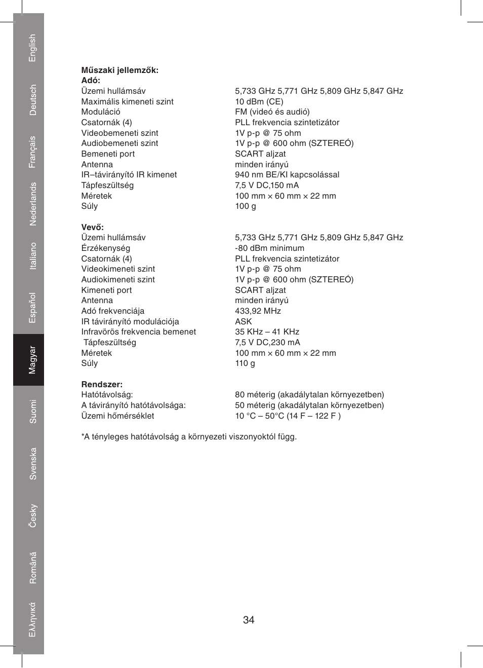 Konig Electronic 5.8 GHz wireless SCART set User Manual | Page 34 / 64