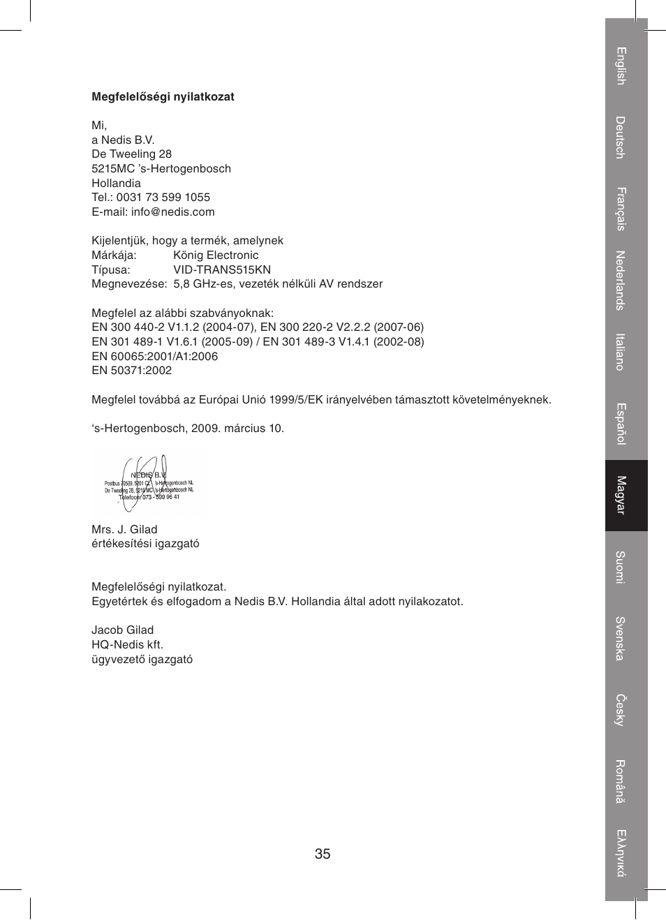 Konig Electronic 5.8 GHz wireless SCART set User Manual | Page 35 / 64