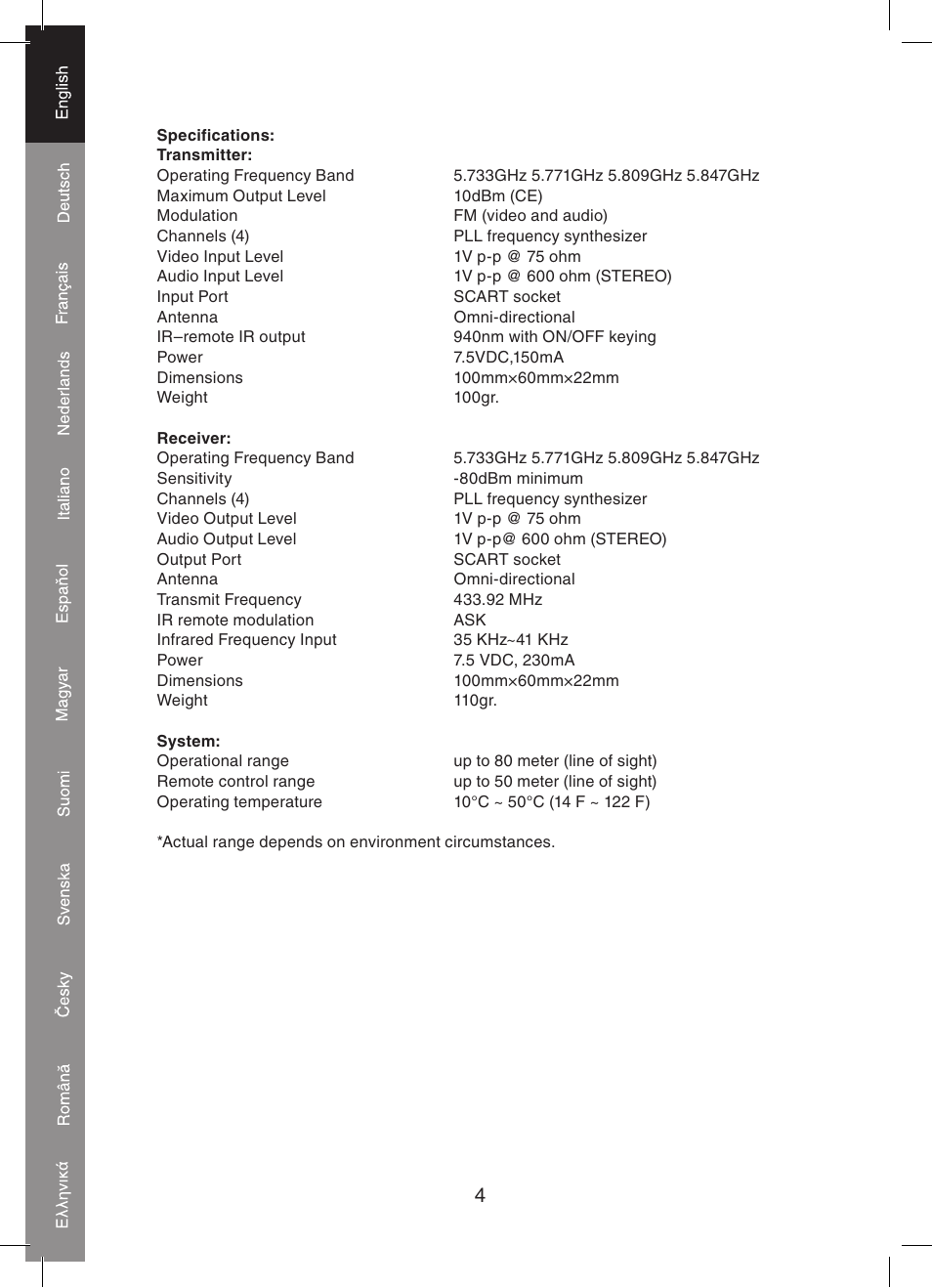 Konig Electronic 5.8 GHz wireless SCART set User Manual | Page 4 / 64