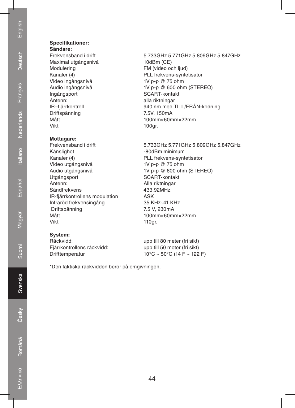 Konig Electronic 5.8 GHz wireless SCART set User Manual | Page 44 / 64