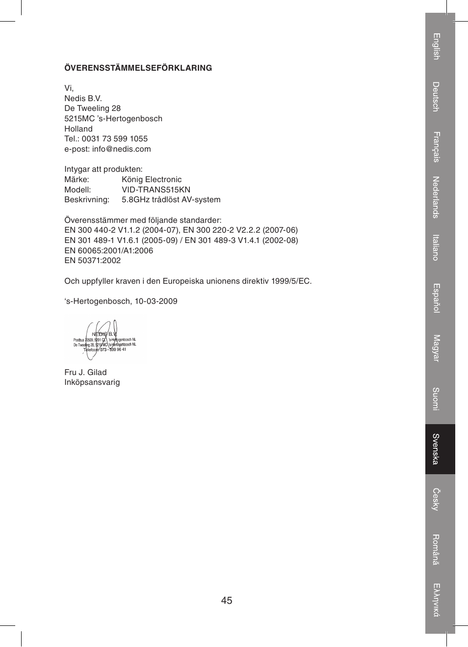 Konig Electronic 5.8 GHz wireless SCART set User Manual | Page 45 / 64