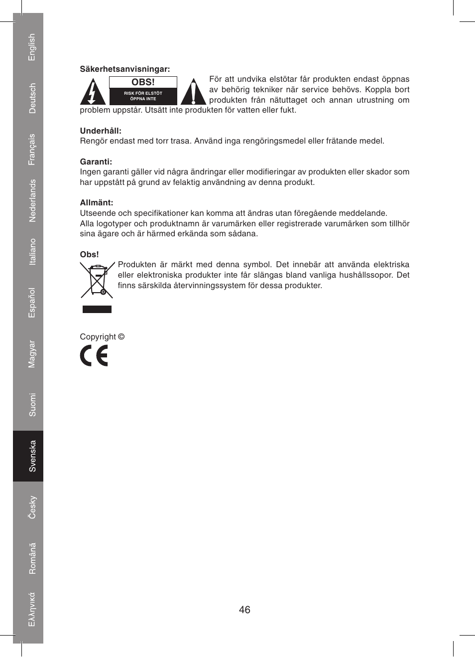 Konig Electronic 5.8 GHz wireless SCART set User Manual | Page 46 / 64