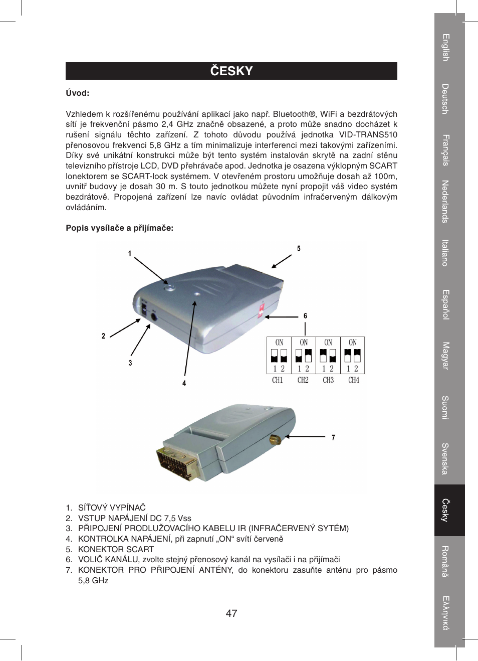 Česky | Konig Electronic 5.8 GHz wireless SCART set User Manual | Page 47 / 64