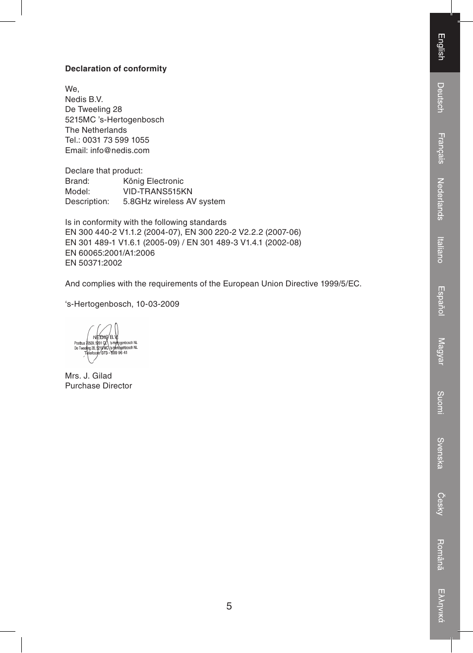 Konig Electronic 5.8 GHz wireless SCART set User Manual | Page 5 / 64