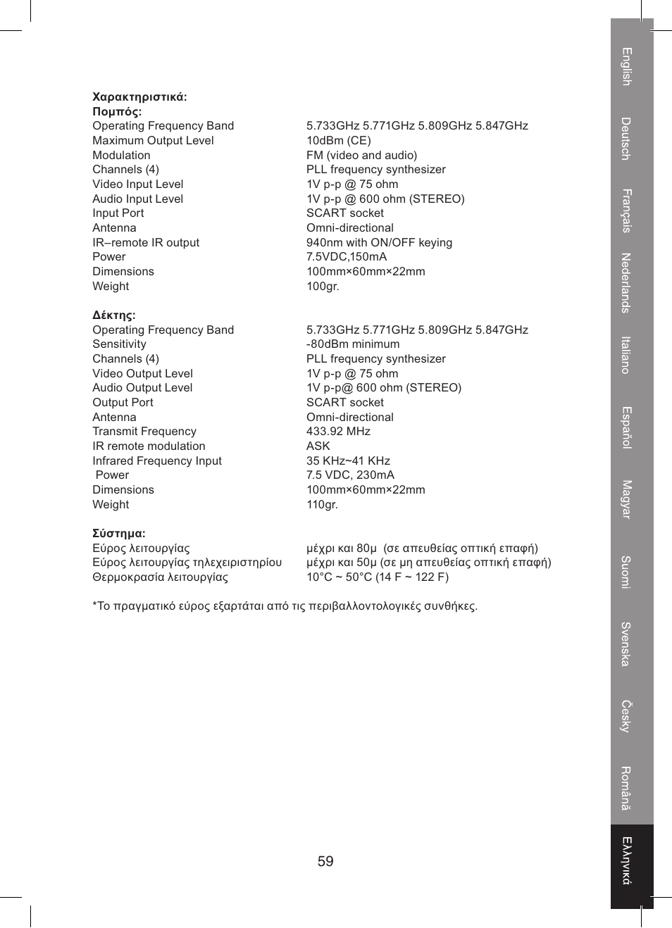 Konig Electronic 5.8 GHz wireless SCART set User Manual | Page 59 / 64