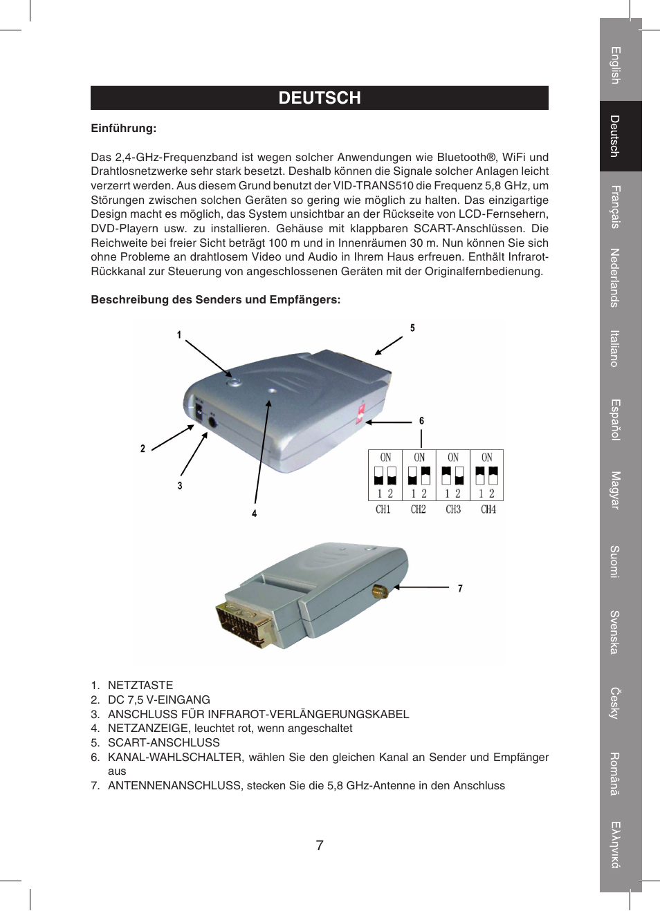 Deutsch | Konig Electronic 5.8 GHz wireless SCART set User Manual | Page 7 / 64