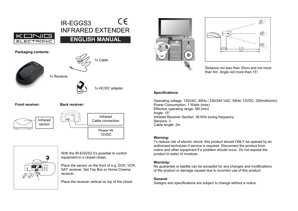 Konig Electronic Infrared remote control extender User Manual | 10 pages