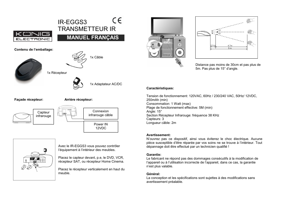 Allgemein, Ir-eggs3 transmetteur ir, Manuel français | Konig Electronic Infrared remote control extender User Manual | Page 3 / 10