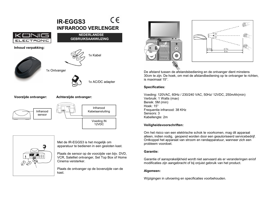 Ir-eggs3, Infrarood verlenger | Konig Electronic Infrared remote control extender User Manual | Page 4 / 10