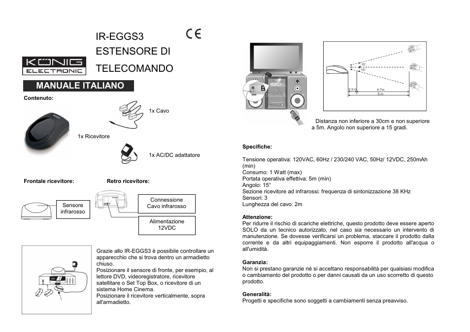 Ir-eggs3 estensore di telecomando, Manuale italiano | Konig Electronic Infrared remote control extender User Manual | Page 5 / 10