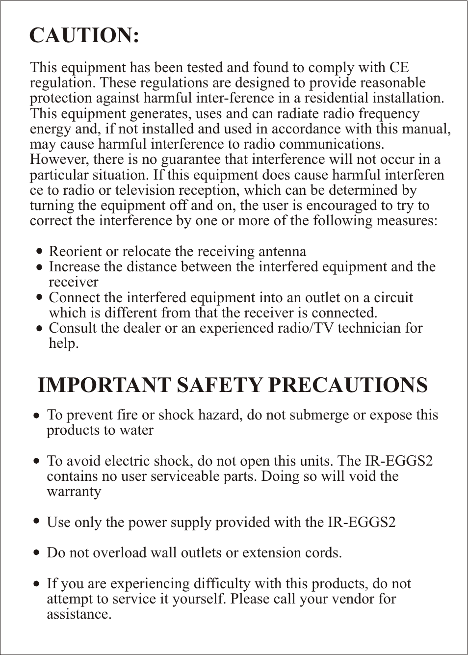 Important safety precautions, Caution | Konig Electronic Infrared remote control extender User Manual | Page 3 / 8